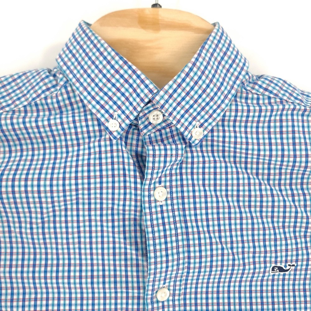 Vineyard Vines Shirt Mens Extra Small Blue Plaid Slim Fit Whale Button Up